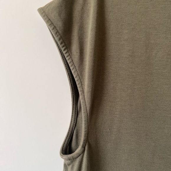 Marine Layer Olive Green Crewneck Short Sleeve Side Split Midi Length Dress Sz M - Picture 2 of 8